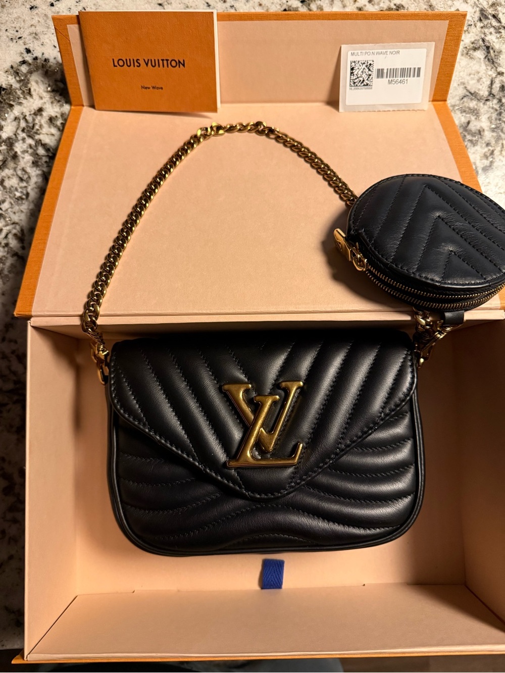 Louis Vuitton Black Quilted Mini wave form pochette Coin Pouch